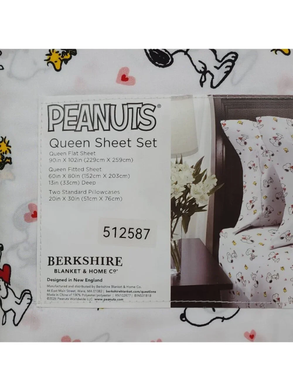 Peanuts Snoopy Woodstock Queen Sheet Set Berkshire Hearts Valentines Anniversary